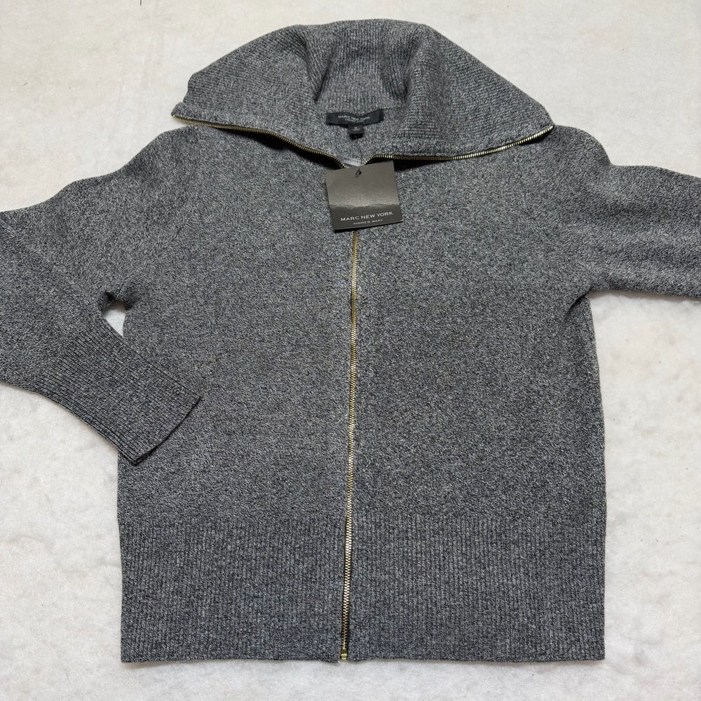 Marc New York Gray Full Zip Cowl Neck Sweater NWT Medium MSRP $89
